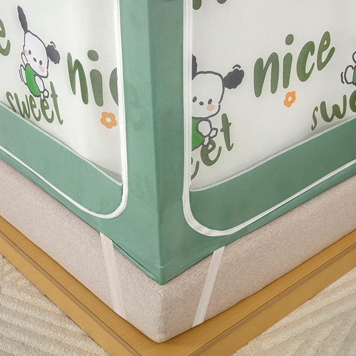 91家纺网 家纺一手货源 找家纺 显高蚊帐 2025春夏新款U门花边款坐床遮光防尘床帘式蚊帐 lucky狗狗-花边款