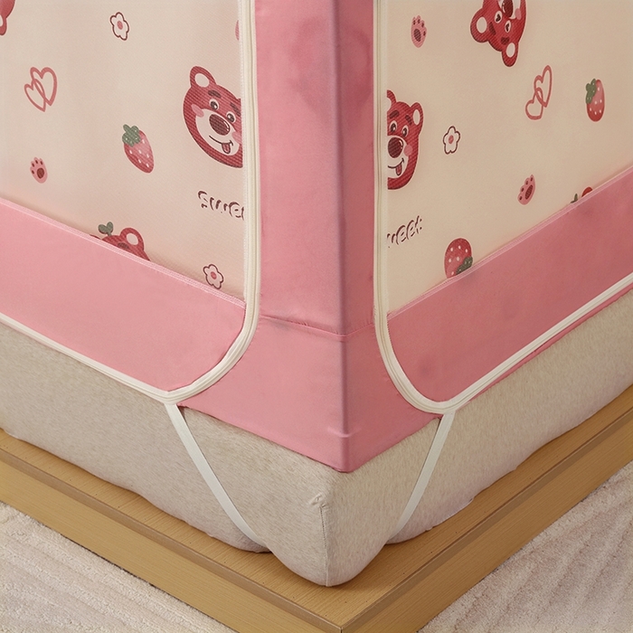 91家纺网 家纺一手货源 找家纺 显高蚊帐 2025春夏新款U门花边款坐床遮光防尘床帘式蚊帐 草莓熊-花边款