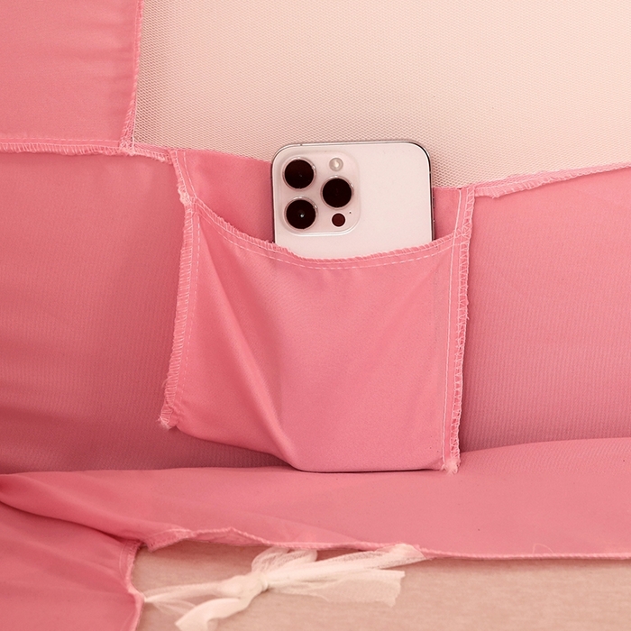 91家纺网 家纺一手货源 找家纺 显高蚊帐 2025春夏新款U门花边款坐床遮光防尘床帘式蚊帐 草莓熊-花边款