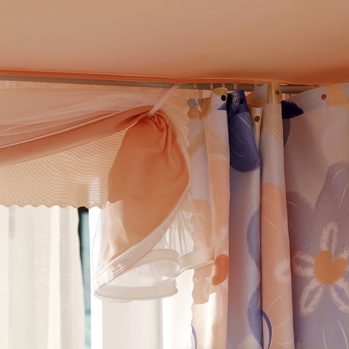 91家纺网 家纺一手货源 找家纺 显高蚊帐 2025春夏新款U门花边款坐床遮光防尘床帘式蚊帐 春暖花开-花边款