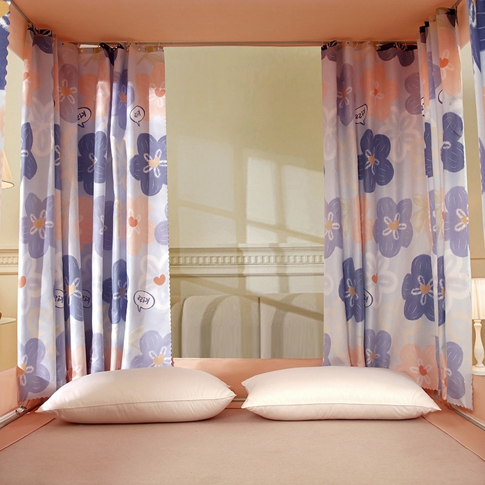 91家纺网 家纺一手货源 找家纺 显高蚊帐 2025春夏新款U门花边款坐床遮光防尘床帘式蚊帐 春暖花开-花边款