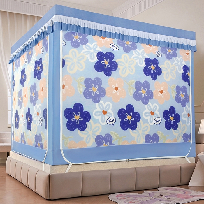 91家纺网 家纺一手货源 找家纺 显高蚊帐 2025春夏新款U门花边款坐床遮光防尘床帘式蚊帐 花开满园-花边款