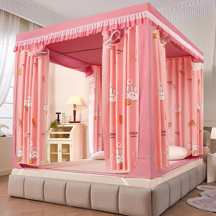 显高蚊帐 2025春夏新款U门花边款坐床遮光防尘床帘式蚊帐 开心兔-花边款