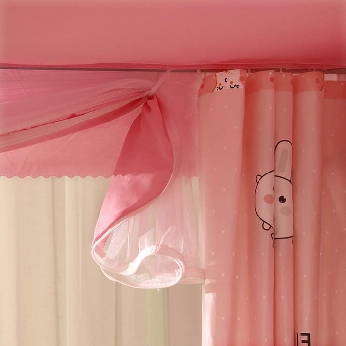 91家纺网 家纺一手货源 找家纺 显高蚊帐 2025春夏新款U门花边款坐床遮光防尘床帘式蚊帐 开心兔-花边款