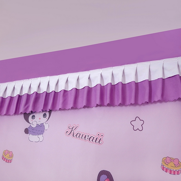 91家纺网 家纺一手货源 找家纺 显高蚊帐 2025春夏新款U门花边款坐床遮光防尘床帘式蚊帐 库洛米-花边款