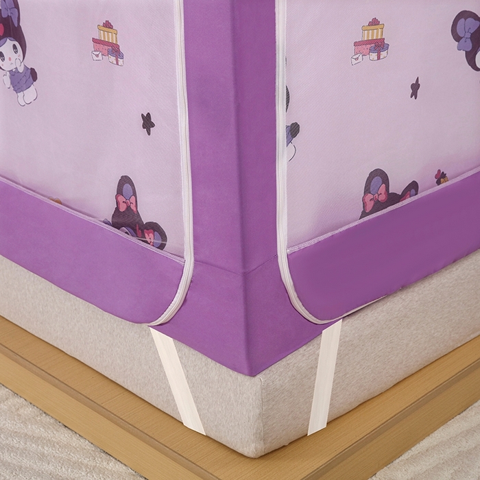 91家纺网 家纺一手货源 找家纺 显高蚊帐 2025春夏新款U门花边款坐床遮光防尘床帘式蚊帐 库洛米-花边款