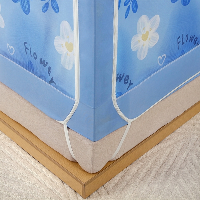 91家纺网 家纺一手货源 找家纺 显高蚊帐 2025春夏新款U门花边款坐床遮光防尘床帘式蚊帐 萌萌兔-花边款