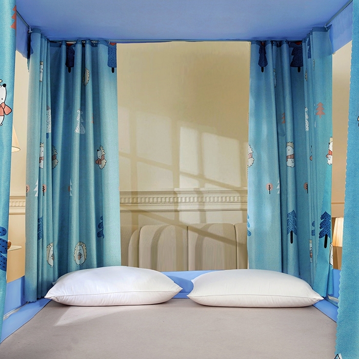 91家纺网 家纺一手货源 找家纺 显高蚊帐 2025春夏新款U门花边款坐床遮光防尘床帘式蚊帐 森林乐园-花边款