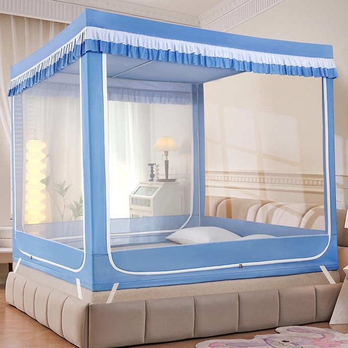 91家纺网 家纺一手货源 找家纺 显高蚊帐 2025春夏新款U门花边款坐床遮光防尘床帘式蚊帐 森林乐园-花边款