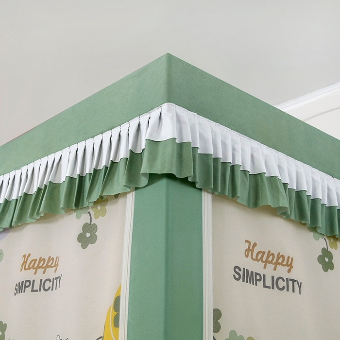 91家纺网 家纺一手货源 找家纺 显高蚊帐 2025春夏新款U门花边款坐床遮光防尘床帘式蚊帐 柿柿如意-花边款