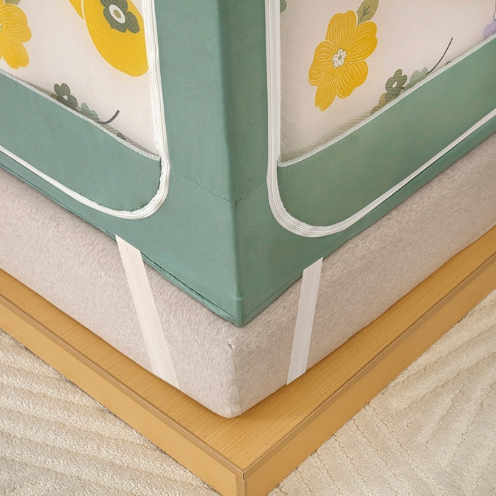 91家纺网 家纺一手货源 找家纺 显高蚊帐 2025春夏新款U门花边款坐床遮光防尘床帘式蚊帐 柿柿如意-花边款