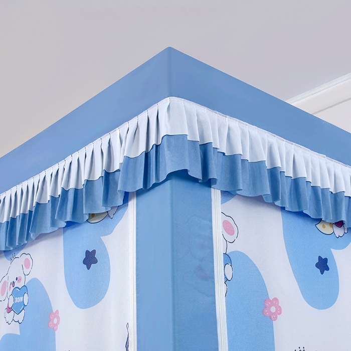 91家纺网 家纺一手货源 找家纺 显高蚊帐 2025春夏新款U门花边款坐床遮光防尘床帘式蚊帐 甜心小狗-花边款