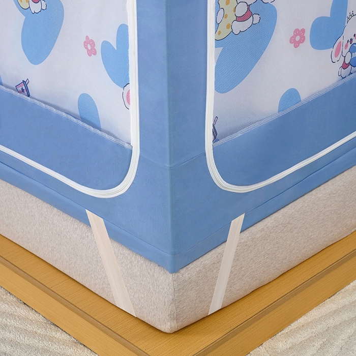 91家纺网 家纺一手货源 找家纺 显高蚊帐 2025春夏新款U门花边款坐床遮光防尘床帘式蚊帐 甜心小狗-花边款