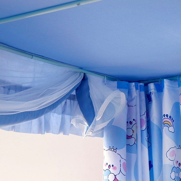 91家纺网 家纺一手货源 找家纺 显高蚊帐 2025春夏新款U门花边款坐床遮光防尘床帘式蚊帐 甜心小狗-花边款