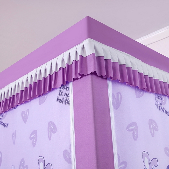 91家纺网 家纺一手货源 找家纺 显高蚊帐 2025春夏新款U门花边款坐床遮光防尘床帘式蚊帐 兔公主-花边款