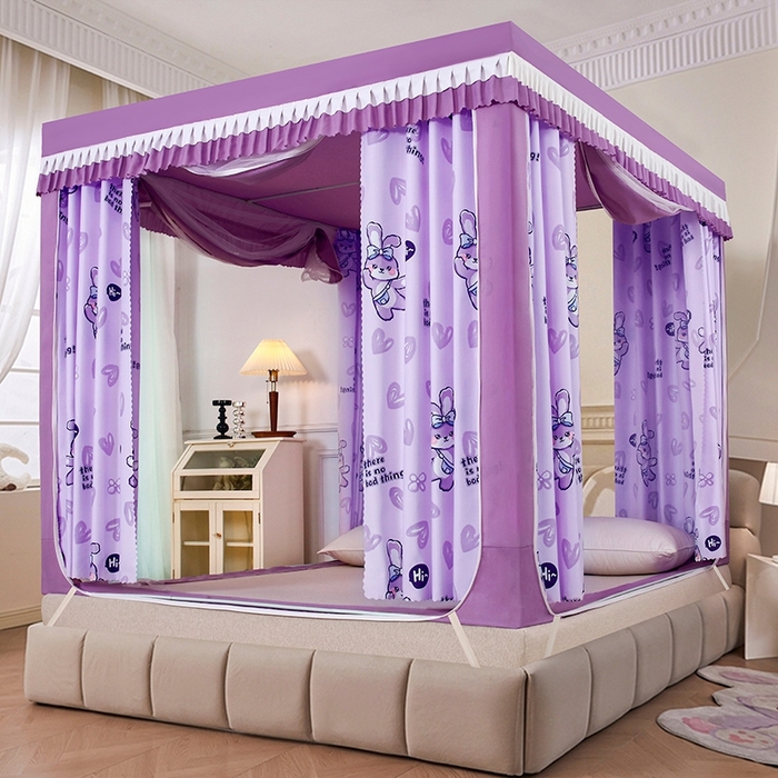 显高蚊帐 2025春夏新款U门花边款坐床遮光防尘床帘式蚊帐 兔公主-花边款