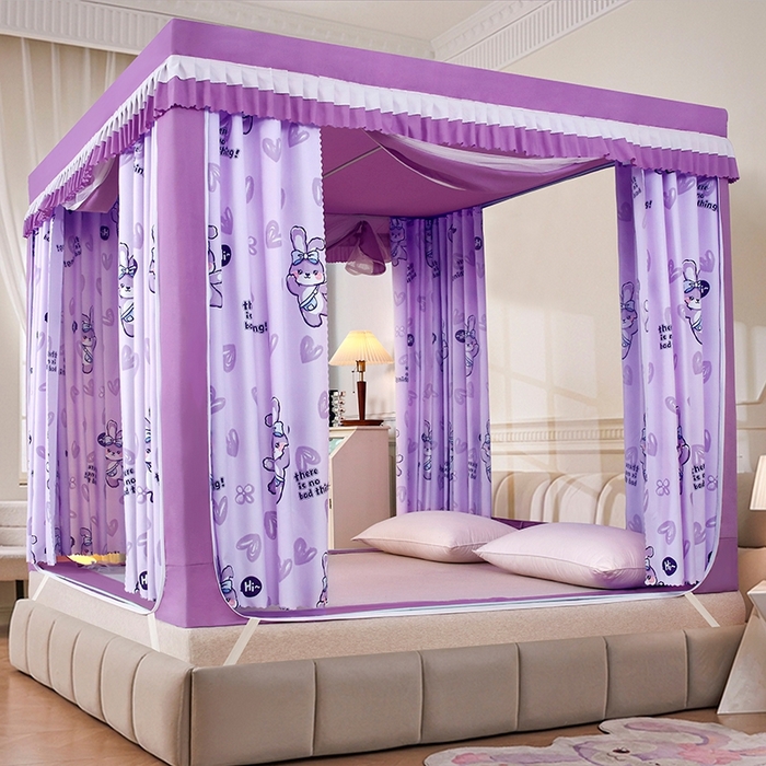 91家纺网 家纺一手货源 找家纺 显高蚊帐 2025春夏新款U门花边款坐床遮光防尘床帘式蚊帐 兔公主-花边款