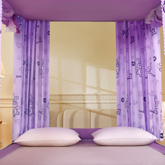 91家纺网 家纺一手货源 找家纺 显高蚊帐 2025春夏新款U门花边款坐床遮光防尘床帘式蚊帐 兔公主-花边款