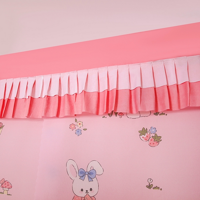 91家纺网 家纺一手货源 找家纺 显高蚊帐 2025春夏新款U门花边款坐床遮光防尘床帘式蚊帐 兔兔花园-花边款