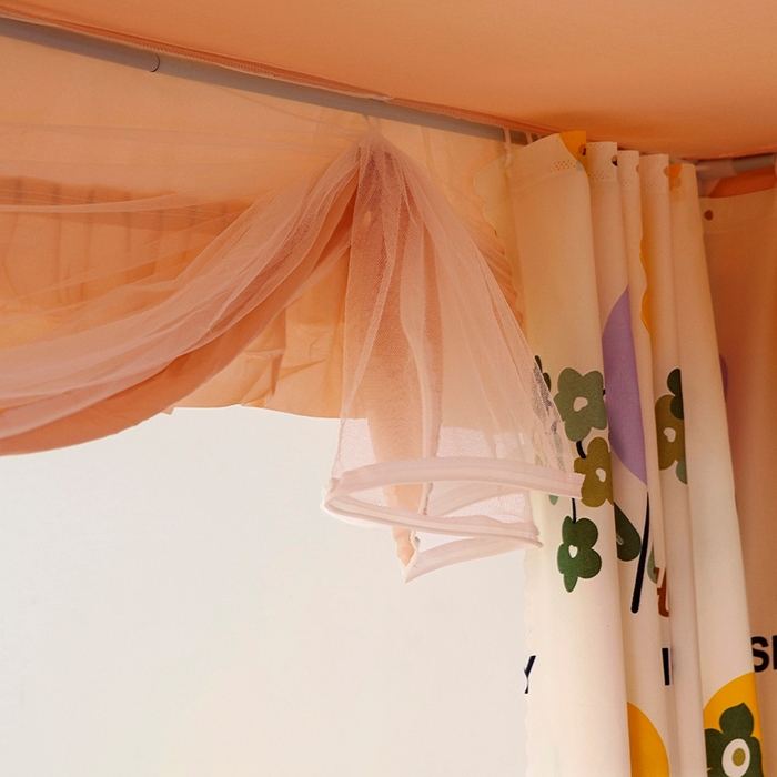 91家纺网 家纺一手货源 找家纺 显高蚊帐 2025春夏新款U门花边款坐床遮光防尘床帘式蚊帐 心想柿橙-花边款