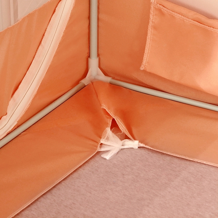 91家纺网 家纺一手货源 找家纺 显高蚊帐 2025春夏新款U门花边款坐床遮光防尘床帘式蚊帐 心想柿橙-花边款