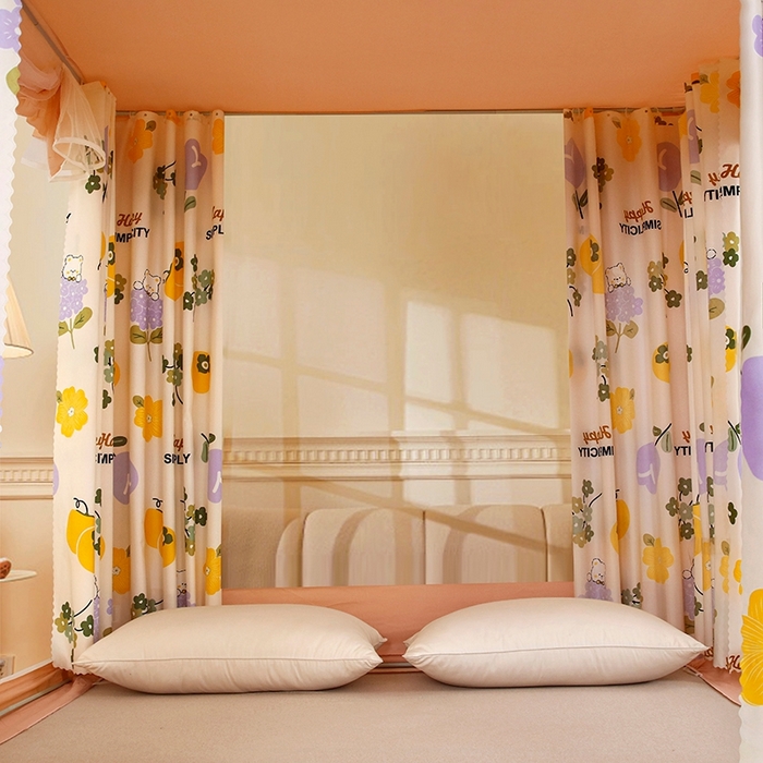 91家纺网 家纺一手货源 找家纺 显高蚊帐 2025春夏新款U门花边款坐床遮光防尘床帘式蚊帐 心想柿橙-花边款