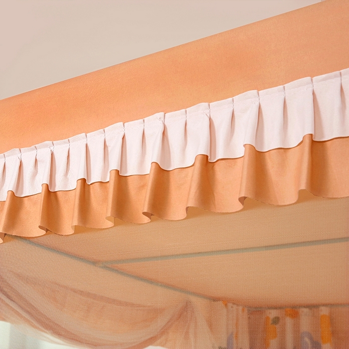 91家纺网 家纺一手货源 找家纺 显高蚊帐 2025春夏新款U门花边款坐床遮光防尘床帘式蚊帐 心想柿橙-花边款