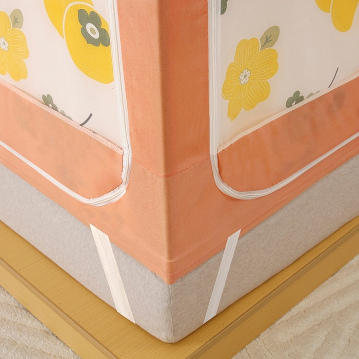 91家纺网 家纺一手货源 找家纺 显高蚊帐 2025春夏新款U门花边款坐床遮光防尘床帘式蚊帐 心想柿橙-花边款