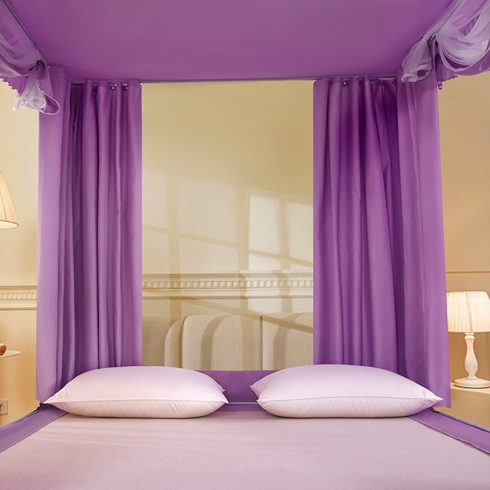 91家纺网 家纺一手货源 找家纺 显高蚊帐 2025春夏新款U门花边款坐床遮光防尘床帘式蚊帐 优雅紫-花边款