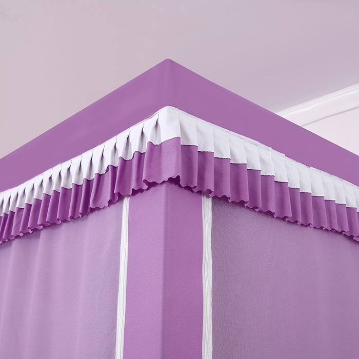 91家纺网 家纺一手货源 找家纺 显高蚊帐 2025春夏新款U门花边款坐床遮光防尘床帘式蚊帐 优雅紫-花边款