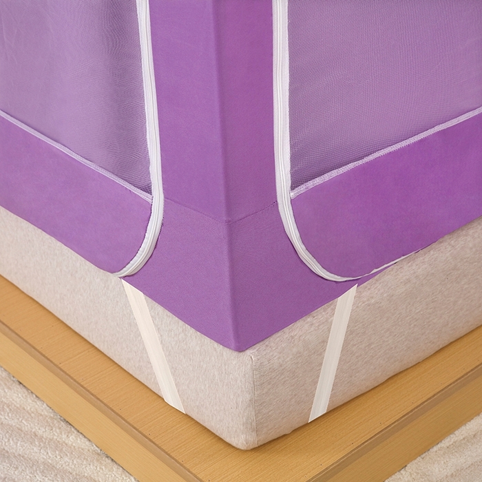 91家纺网 家纺一手货源 找家纺 显高蚊帐 2025春夏新款U门花边款坐床遮光防尘床帘式蚊帐 优雅紫-花边款