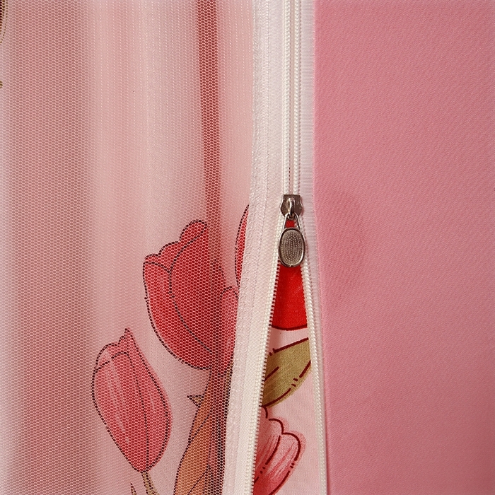 91家纺网 家纺一手货源 找家纺 显高蚊帐 2025春夏新款U门花边款坐床遮光防尘床帘式蚊帐 郁金香-花边款