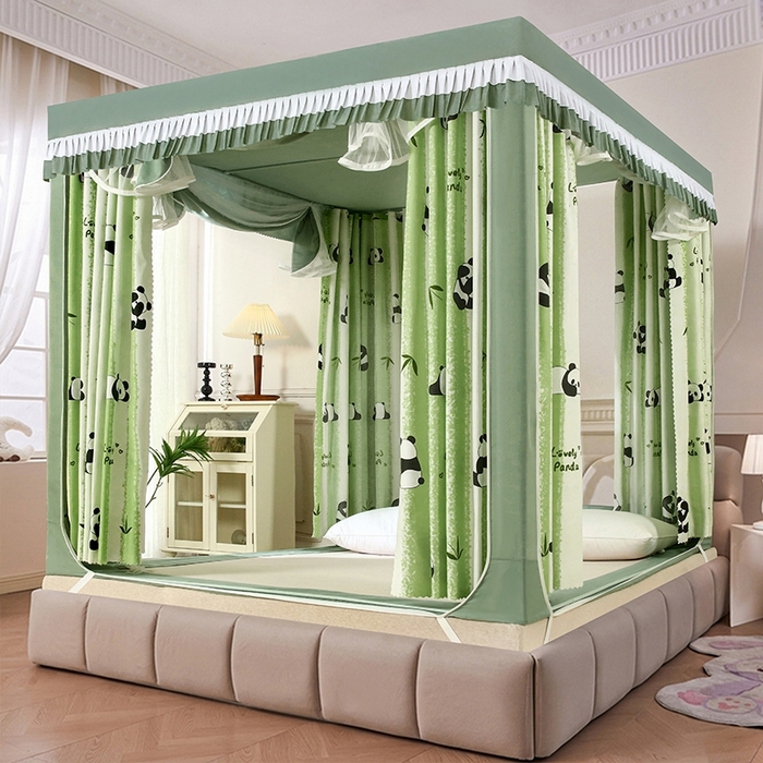 显高蚊帐 2025春夏新款U门花边款坐床遮光防尘床帘式蚊帐 竹林熊猫-花边款