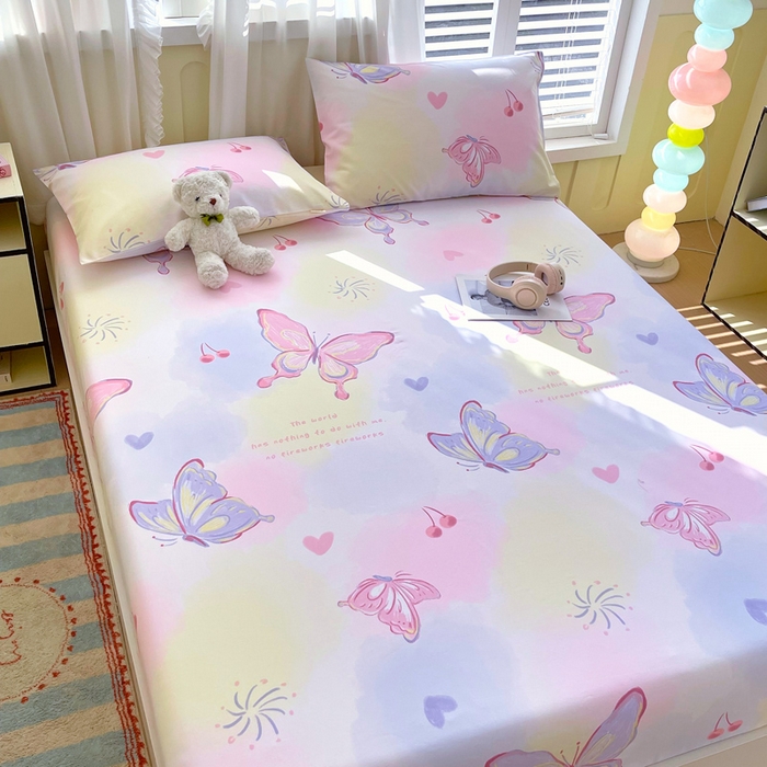 91家纺网 家纺一手货源 找家纺 金鑫汇家纺 2025新款A类全棉老粗布床单床笠 老粗布·彩蝶飞舞