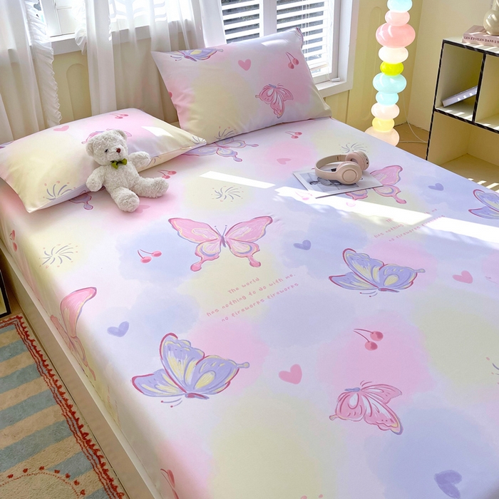 91家纺网 家纺一手货源 找家纺 金鑫汇家纺 2025新款A类全棉老粗布床单床笠 老粗布·彩蝶飞舞