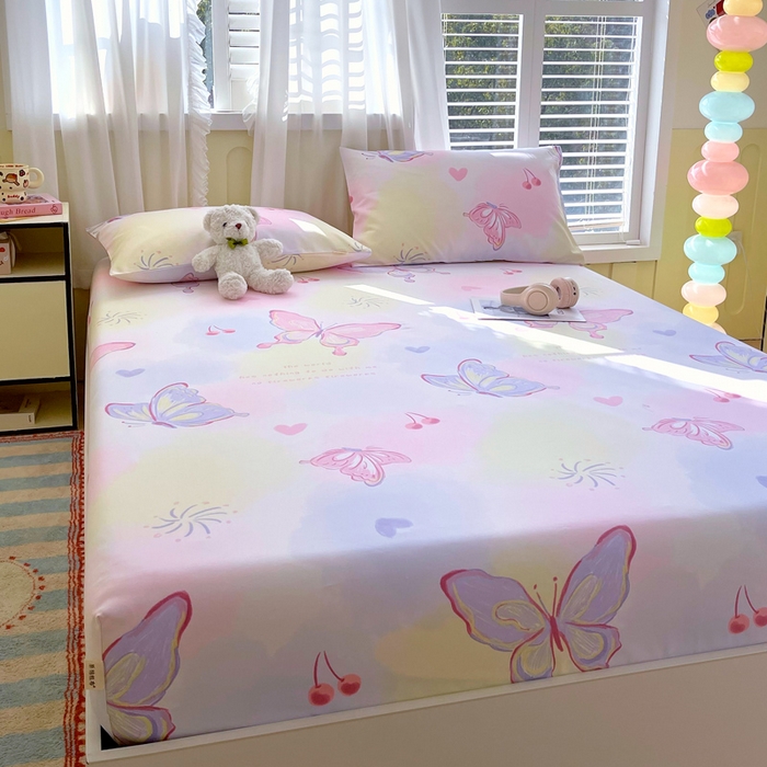 91家纺网 家纺一手货源 找家纺 金鑫汇家纺 2025新款A类全棉老粗布床单床笠 老粗布·彩蝶飞舞