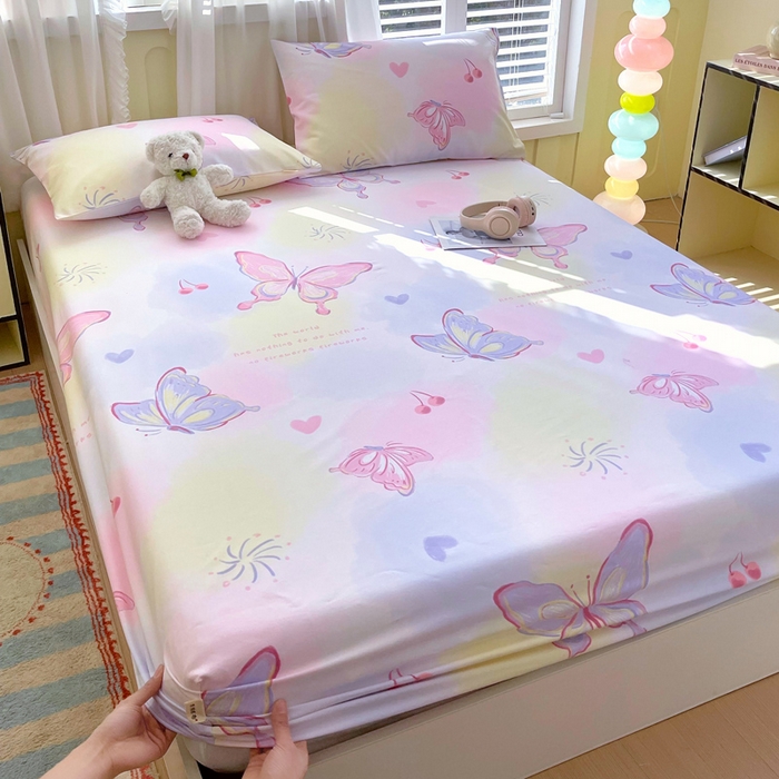 91家纺网 家纺一手货源 找家纺 金鑫汇家纺 2025新款A类全棉老粗布床单床笠 老粗布·彩蝶飞舞