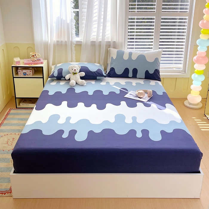 91家纺网 家纺一手货源 找家纺 金鑫汇家纺 2025新款A类全棉老粗布床单床笠 老粗布·奶油蓝