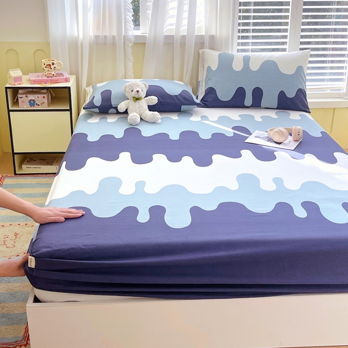 91家纺网 家纺一手货源 找家纺 金鑫汇家纺 2025新款A类全棉老粗布床单床笠 老粗布·奶油蓝