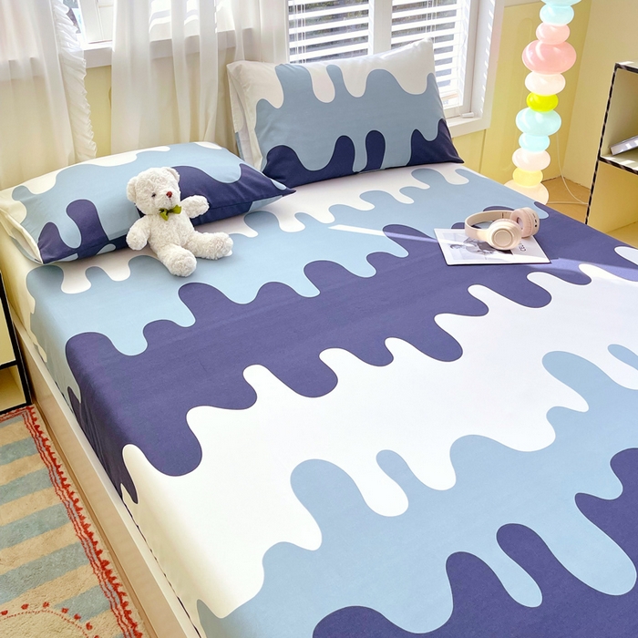 91家纺网 家纺一手货源 找家纺 金鑫汇家纺 2025新款A类全棉老粗布床单床笠 老粗布·奶油蓝