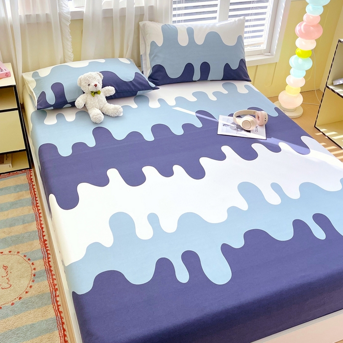 91家纺网 家纺一手货源 找家纺 金鑫汇家纺 2025新款A类全棉老粗布床单床笠 老粗布·奶油蓝