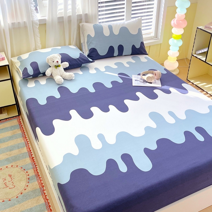 91家纺网 家纺一手货源 找家纺 金鑫汇家纺 2025新款A类全棉老粗布床单床笠 老粗布·奶油蓝