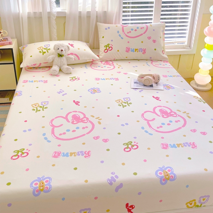 91家纺网 家纺一手货源 找家纺 金鑫汇家纺 2025新款A类全棉老粗布床单床笠 老粗布·奇趣小兔