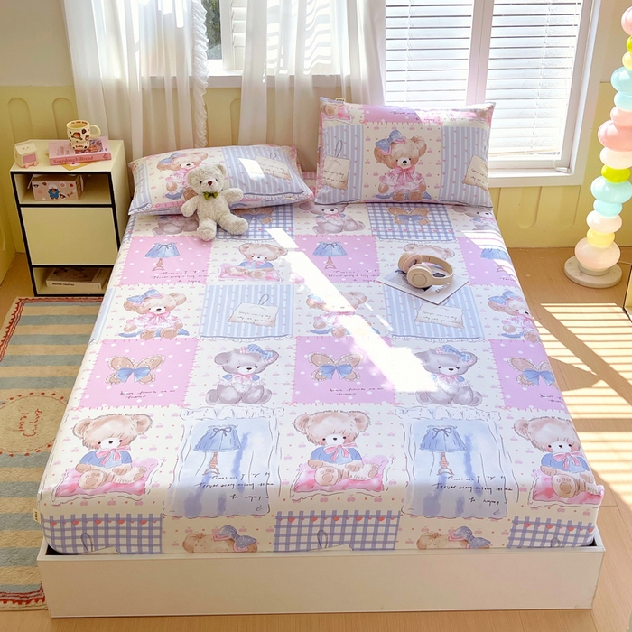 91家纺网 家纺一手货源 找家纺 金鑫汇家纺 2025新款A类全棉老粗布床单床笠 老粗布·熊熊精灵