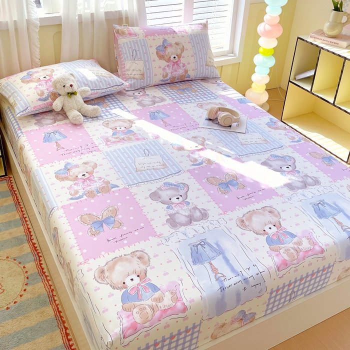 91家纺网 家纺一手货源 找家纺 金鑫汇家纺 2025新款A类全棉老粗布床单床笠 老粗布·熊熊精灵