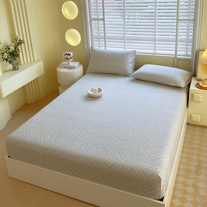 91家纺网 家纺一手货源 找家纺 金鑫汇家纺 2025新款A类全棉老粗布床单床笠 流光灰