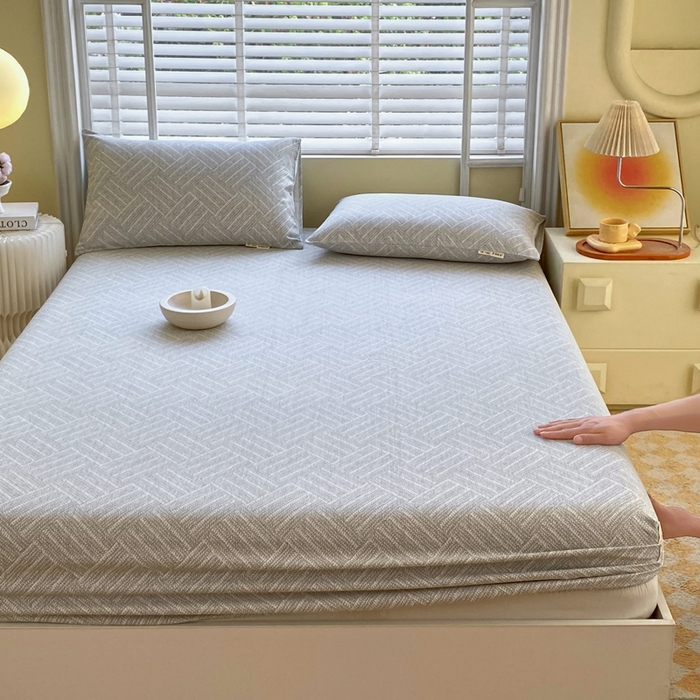 91家纺网 家纺一手货源 找家纺 金鑫汇家纺 2025新款A类全棉老粗布床单床笠 流光灰