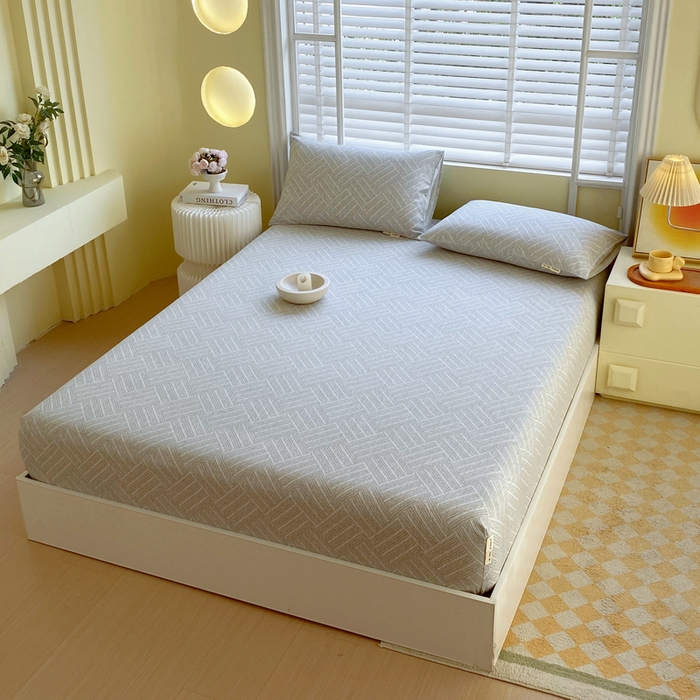 91家纺网 家纺一手货源 找家纺 金鑫汇家纺 2025新款A类全棉老粗布床单床笠 流光灰