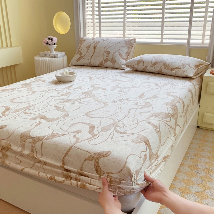 91家纺网 家纺一手货源 找家纺 金鑫汇家纺 2025新款A类全棉老粗布床单床笠 米亚黄