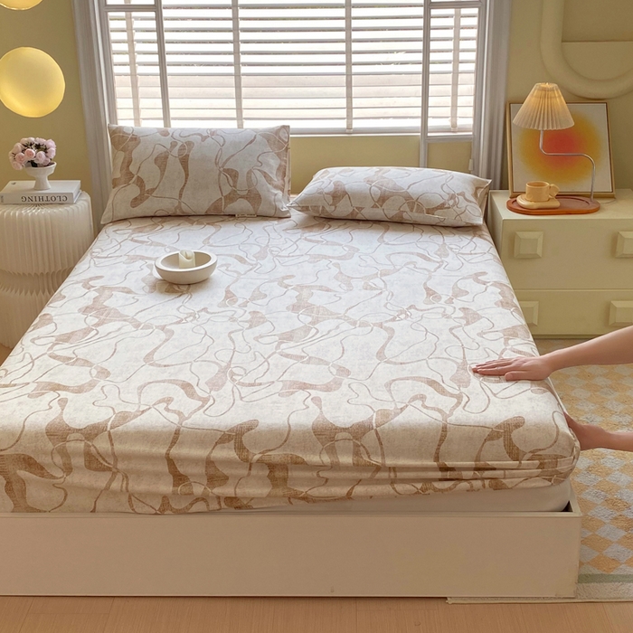 91家纺网 家纺一手货源 找家纺 金鑫汇家纺 2025新款A类全棉老粗布床单床笠 米亚黄